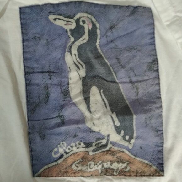 Vintage 90s Galapagos Penguin Illustration Embroidered T-Shirt - Picture 1 of 8